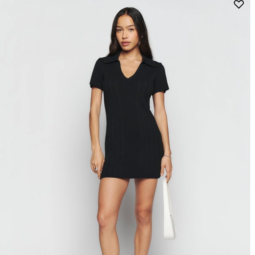 Reformation Janine Cotton Sweater Mini Dress Black - Size M